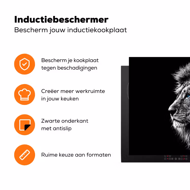 Zwart Wit - Leeuw - Kop - Dieren Inductie beschermer vinyl 3mm klein -zzzzzzz-td-ups