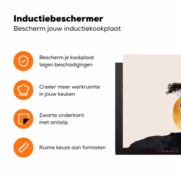 Zwarte boom - Gouden cirkel - Heuvel Inductie beschermer vinyl 3mm klein -zzzzzzz-td-ups