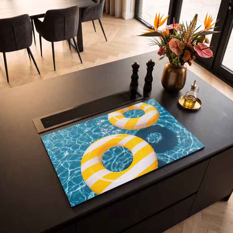 Zwembad - Zwembanden - Zomer - Geel - Blauw Inductie beschermer vinyl 3mm klein -sfeer5