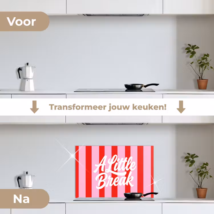 A Little Break - Strepen - Rood - Roze keuken achterwand spatscherm klein -voor_na_NL