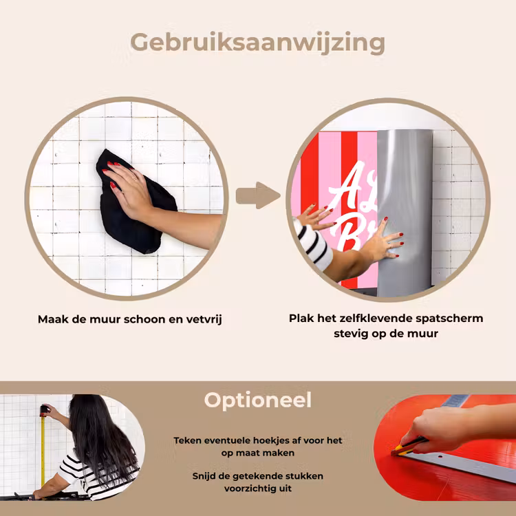 A Little Break - Strepen - Rood - Roze keuken achterwand spatscherm klein -gebruiksaanwijzing_NL