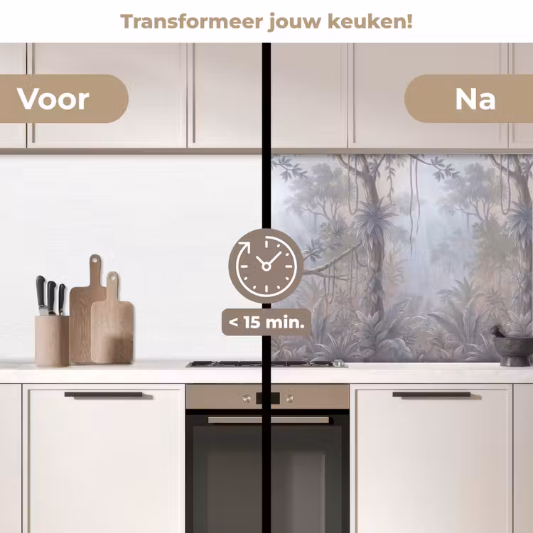 Aap - Boom - Jungle - Natuur - Grijs keuken achterwand 2 middel -voor-na2_NL