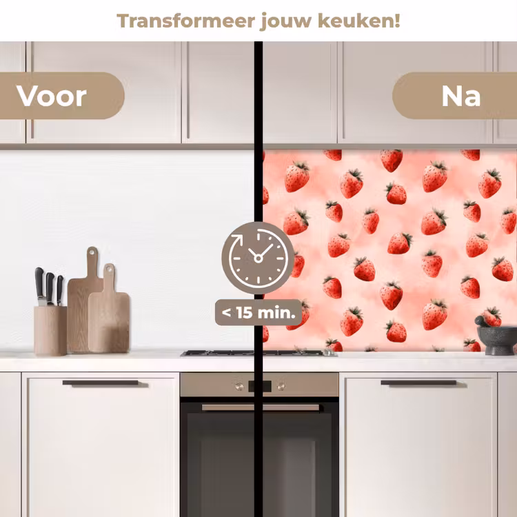 Aardbei - Patroon - Roze keuken achterwand 2 middel 871 -voor-na2_NL