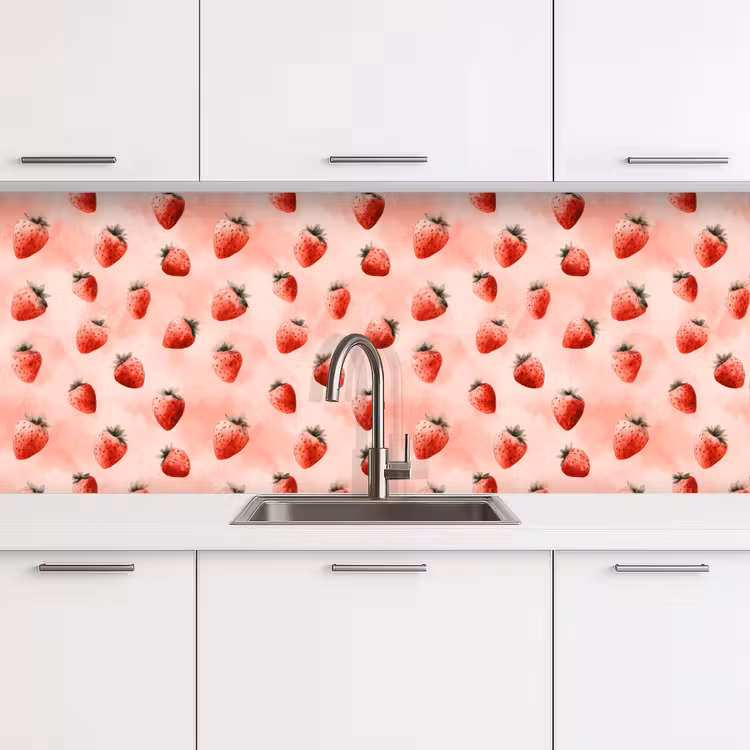 Aardbei - Patroon - Roze keuken achterwand 2 middel 871 -3d