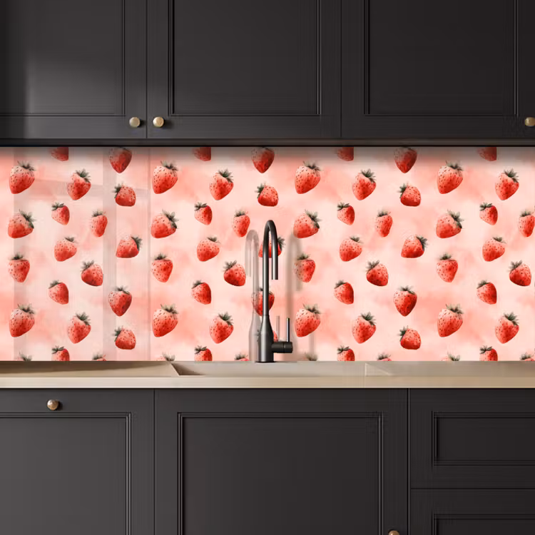 Aardbei - Patroon - Roze keuken achterwand 2 middel 871 -sfeer1