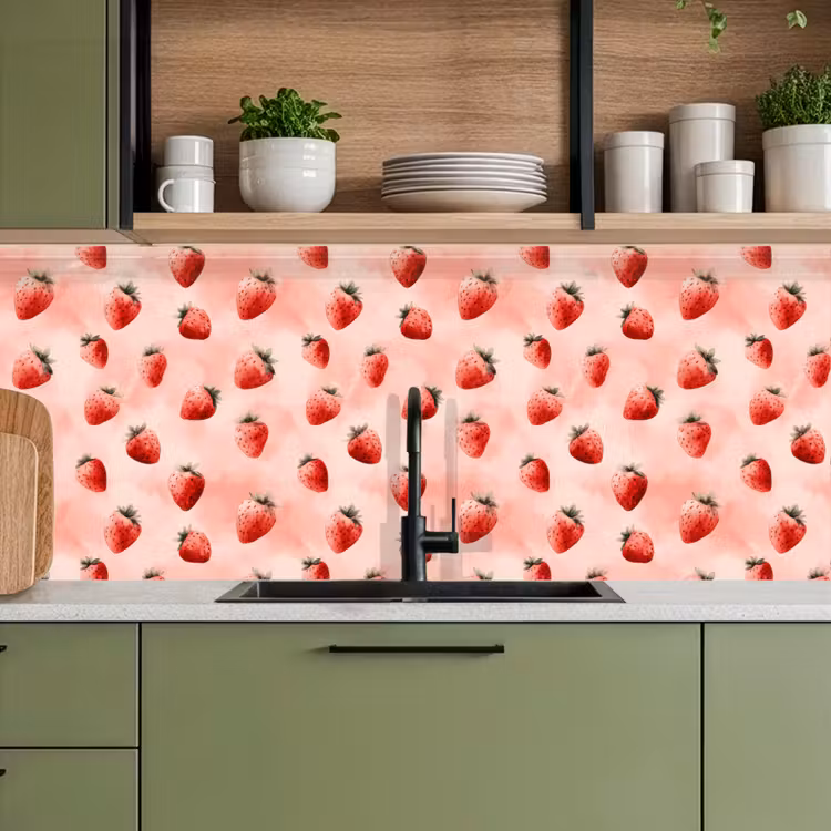 Aardbei - Patroon - Roze keuken achterwand 2 middel 871 -sfeer3