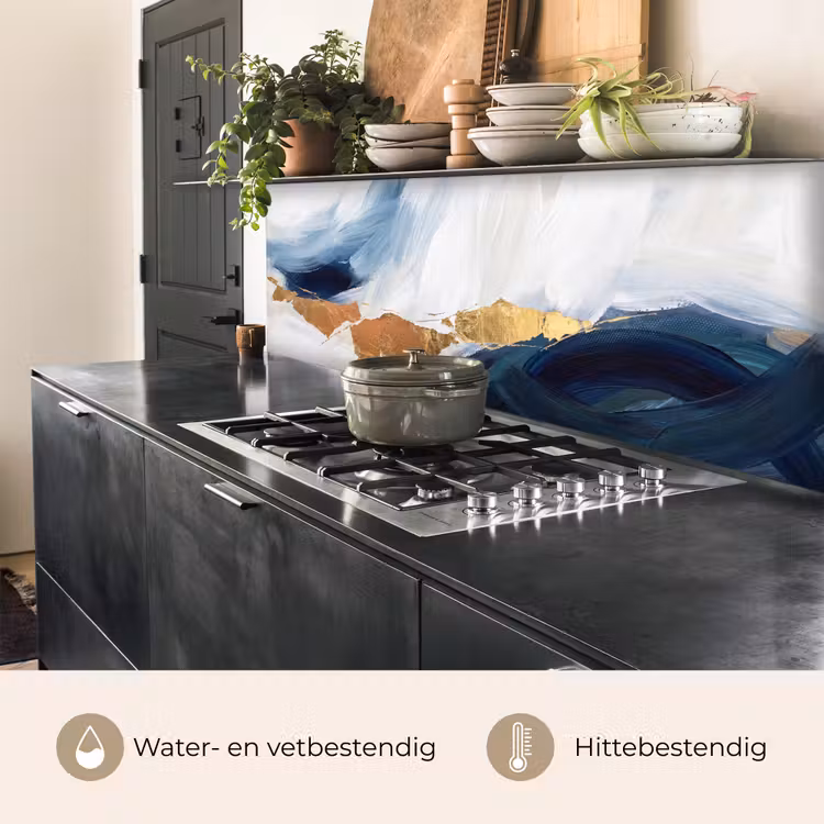 Abstract - Acryl - Blauw - Goud - Elegant keuken achterwand 2 middel -usp_NL