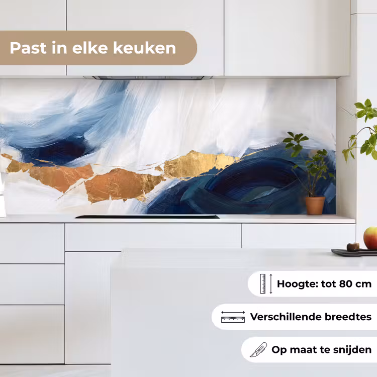 Abstract - Acryl - Blauw - Goud - Elegant keuken achterwand 2 middel -sfeer4_NL