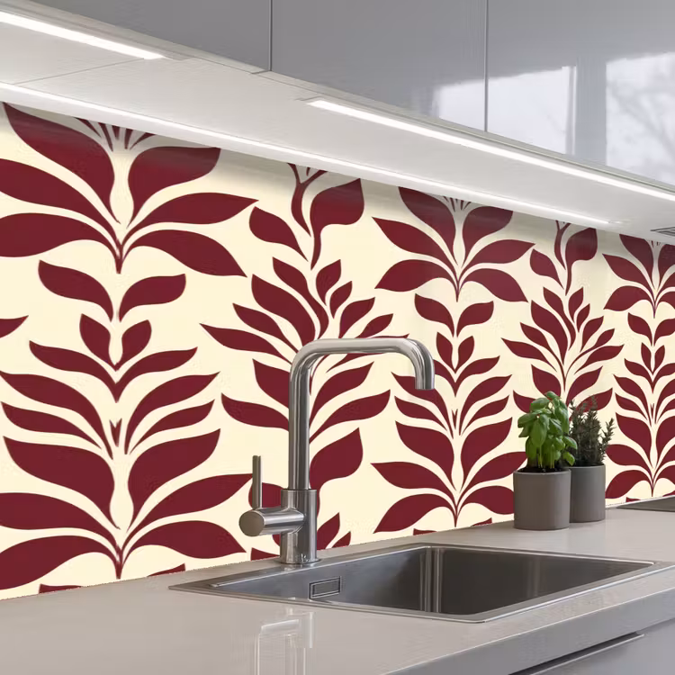 Abstract - Bladeren - Burgundy keuken achterwand 2 middel 871 -3d_schuin