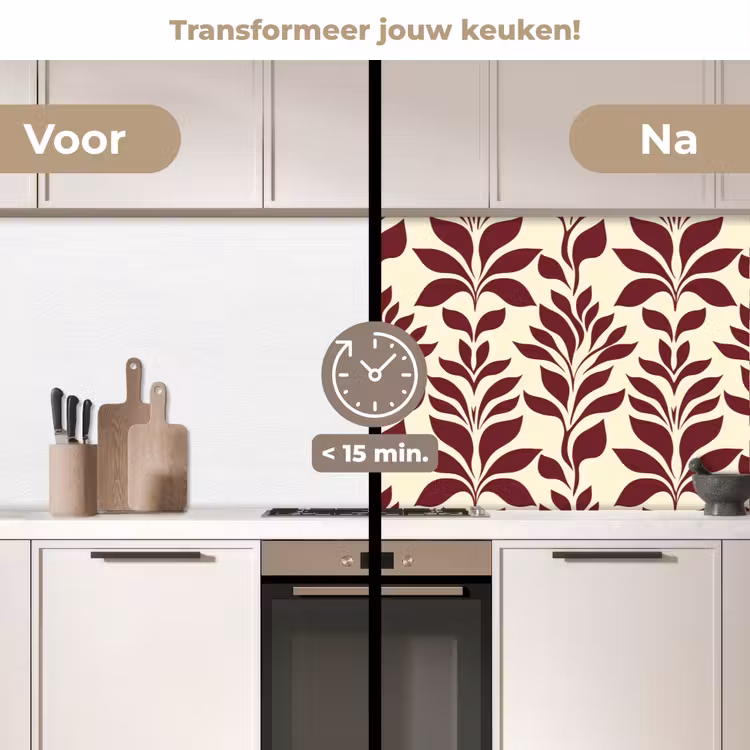Abstract - Bladeren - Burgundy keuken achterwand 2 middel 871 -voor-na2_NL