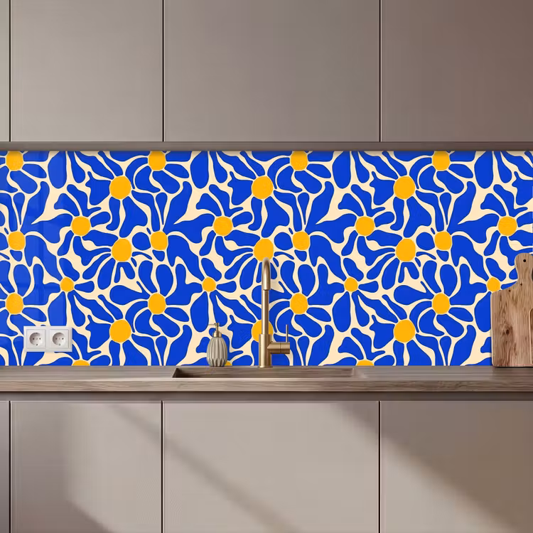 Abstract - Bloem - Blauw keuken achterwand 2 middel 871 zz_3dshopping