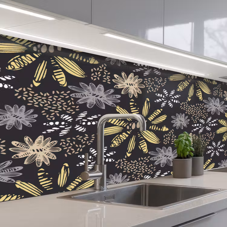 Abstract - Bloemen - Patronen keuken achterwand 2 middel 871 -3d_schuin