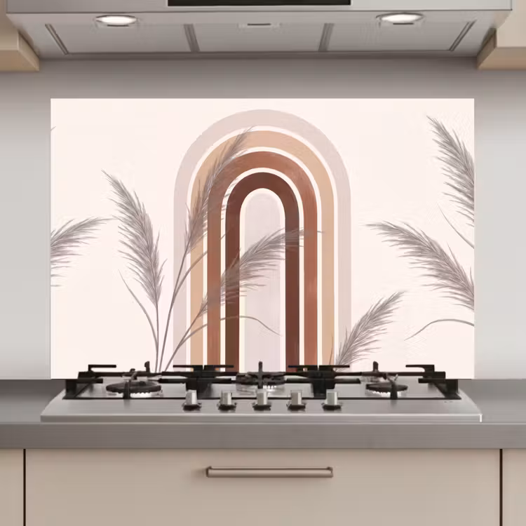 Abstract - Bogen - Plant - Boho - Beige keuken achterwand spatscherm klein -3d_website