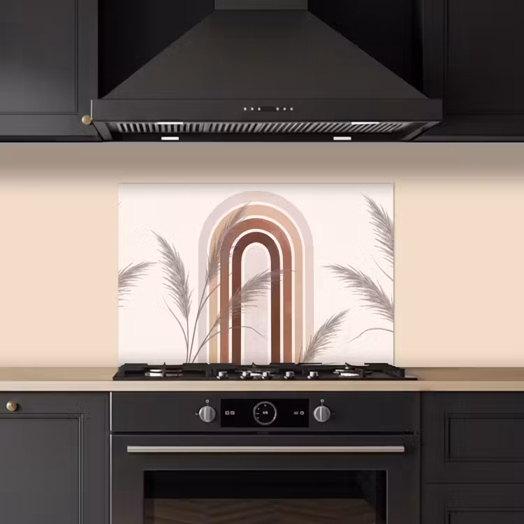 Abstract - Bogen - Plant - Boho - Beige keuken achterwand spatscherm klein -sfeer1