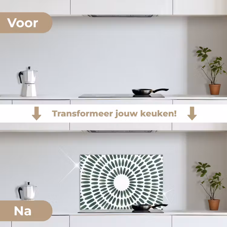Abstract - Cirkel - Patroon - Modern - Groen keuken achterwand spatscherm klein -voor_na_NL