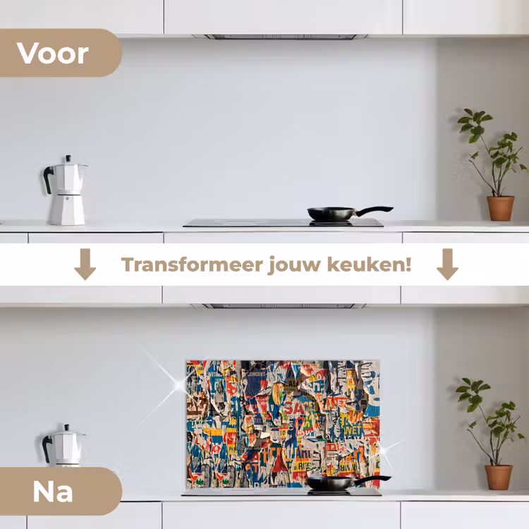 Abstract - Gelaagd papier - Urban - Modern - Kleurrijk keuken achterwand spatscherm klein -voor_na_NL