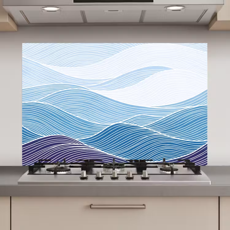 Abstract - Golven - Patroon - Blauw - Modern keuken achterwand spatscherm klein -3d_website