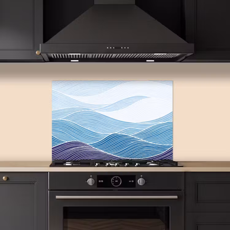 Abstract - Golven - Patroon - Blauw - Modern keuken achterwand spatscherm klein -sfeer1