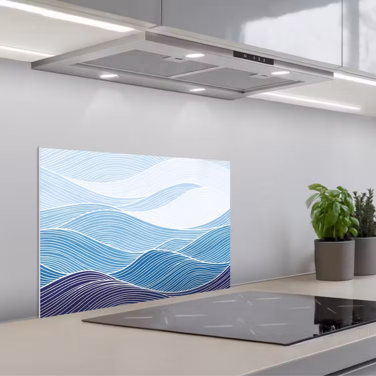 Abstract - Golven - Patroon - Blauw - Modern keuken achterwand spatscherm klein -3d_schuin