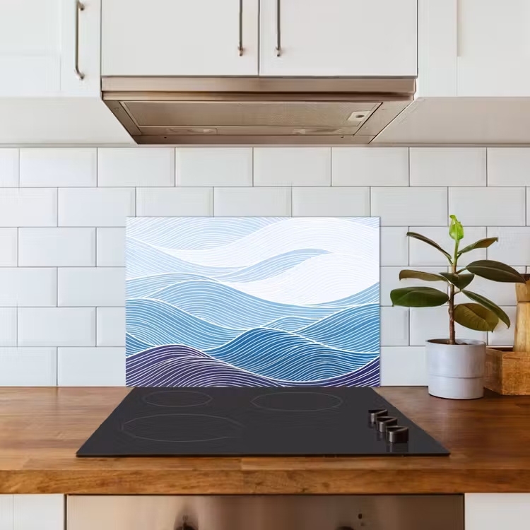 Abstract - Golven - Patroon - Blauw - Modern keuken achterwand spatscherm klein -sfeer2