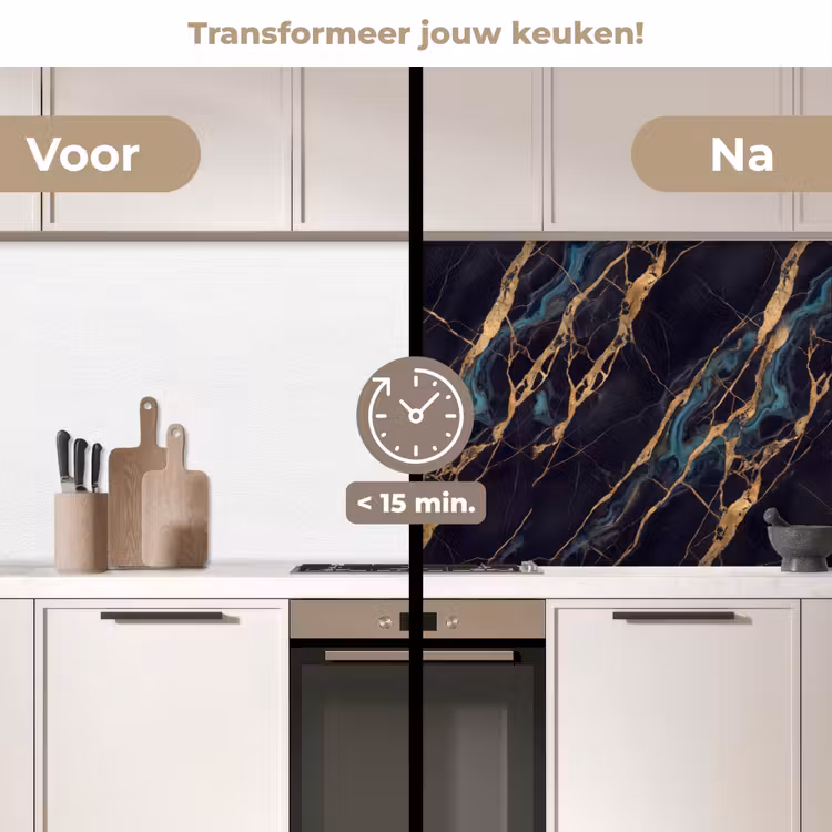 Abstract - Gouden lijnen - Kunst - Modern - Zwart keuken achterwand 2 middel -voor-na2_NL