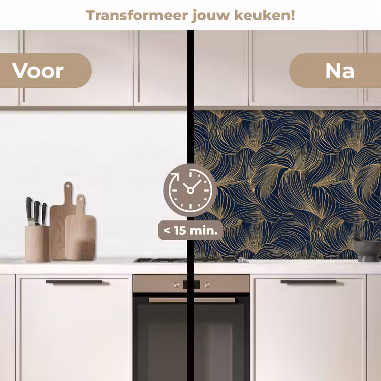 Abstract - Lijnen - Blauw - Goud keuken achterwand 2 middel 871 -voor-na2_NL