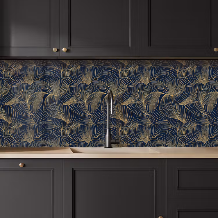 Abstract - Lijnen - Blauw - Goud keuken achterwand 2 middel 871 -sfeer1