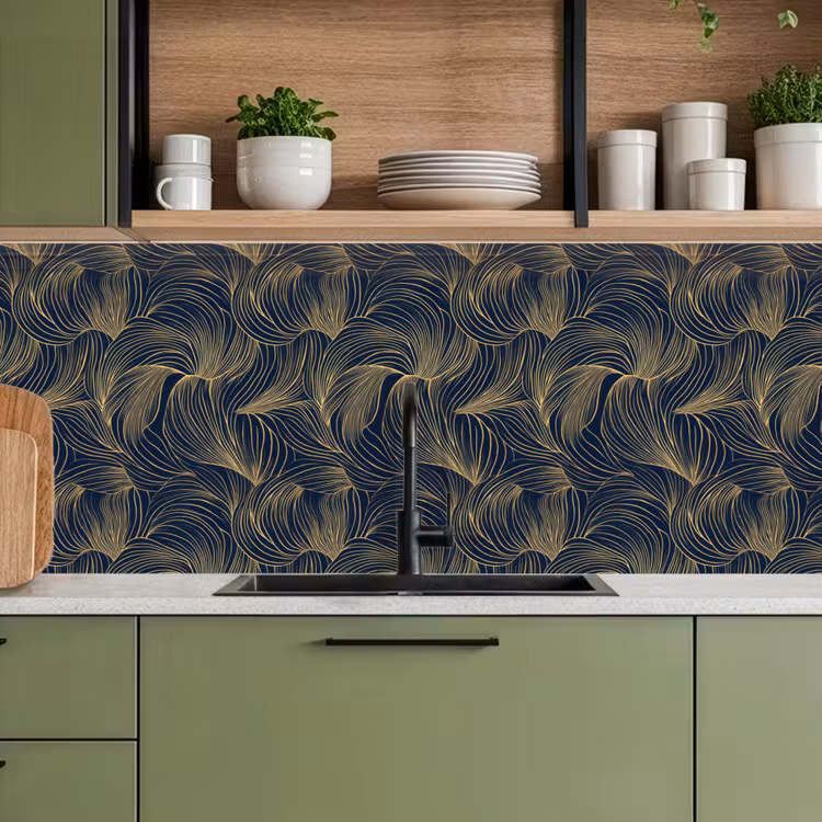 Abstract - Lijnen - Blauw - Goud keuken achterwand 2 middel 871 -sfeer3
