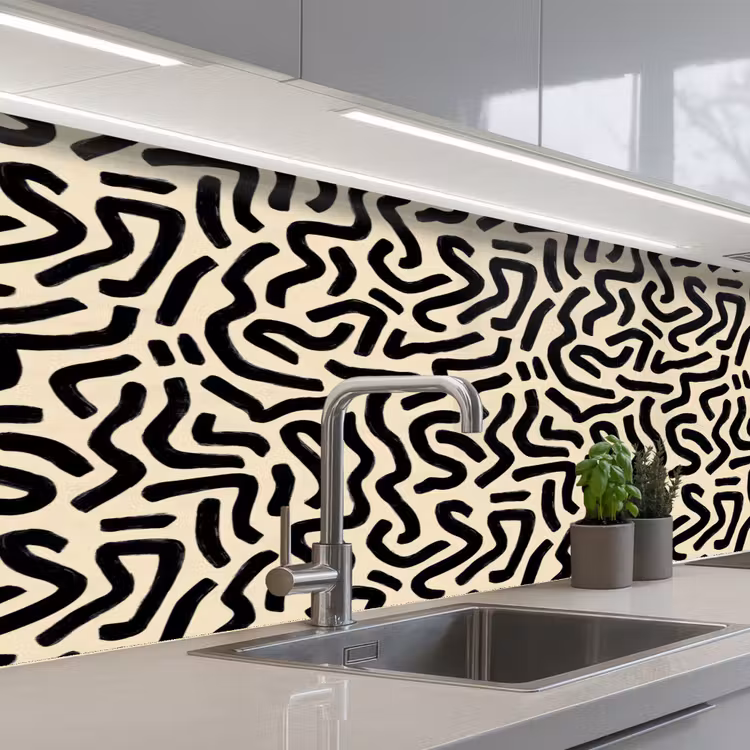 Abstract - Lijnen - Zwart keuken achterwand 2 middel 871 -3d_schuin