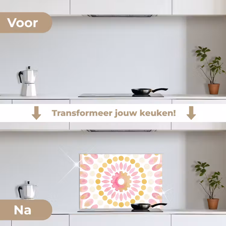 Abstract - Mandala - Kunst - Modern - Roze keuken achterwand spatscherm klein -voor_na_NL