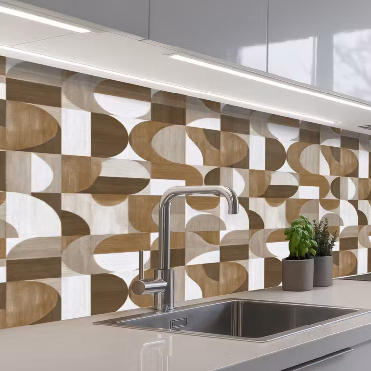 Abstract - Retro - Bruin keuken achterwand 2 middel 871 -3d_schuin