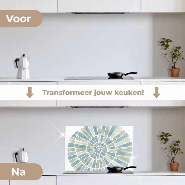 Abstract - Spiraal - Patroon - Modern - Blauw-Groen keuken achterwand spatscherm klein -voor_na_NL