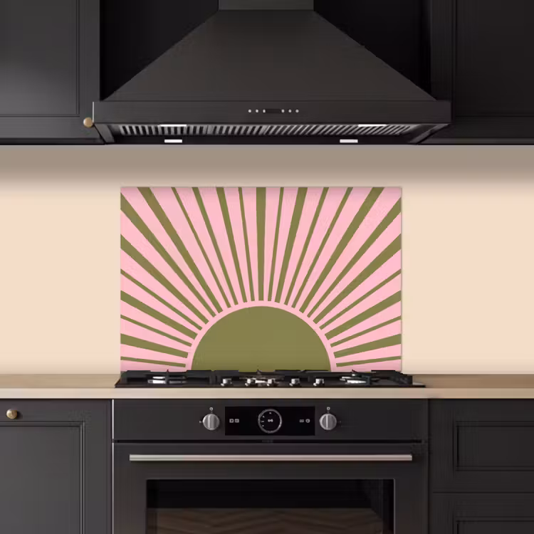 Abstract - Stralen - Grafisch - Roze - Groen keuken achterwand spatscherm klein -sfeer1
