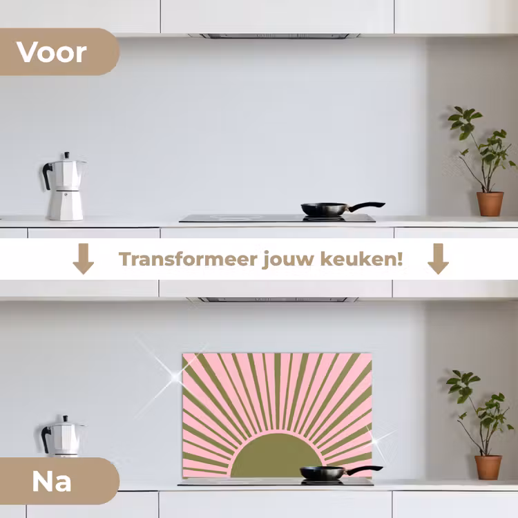 Abstract - Stralen - Grafisch - Roze - Groen keuken achterwand spatscherm klein -voor_na_NL