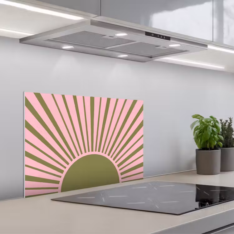 Abstract - Stralen - Grafisch - Roze - Groen keuken achterwand spatscherm klein -3d_schuin