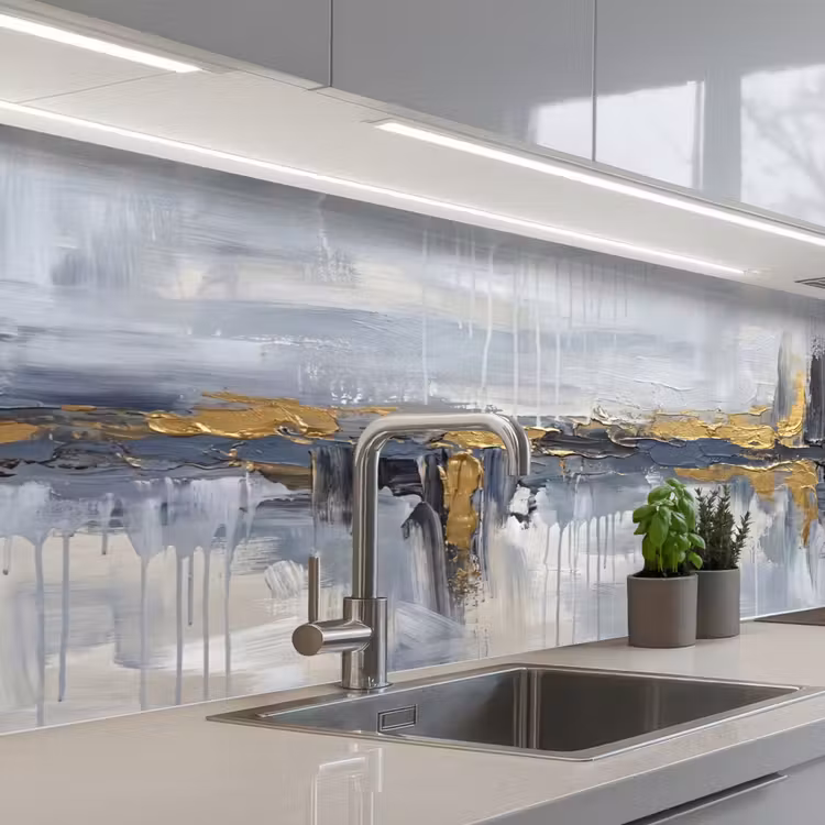 Abstract - Structuur - Goud - Grijs - Modern keuken achterwand 2 middel -3d_schuin