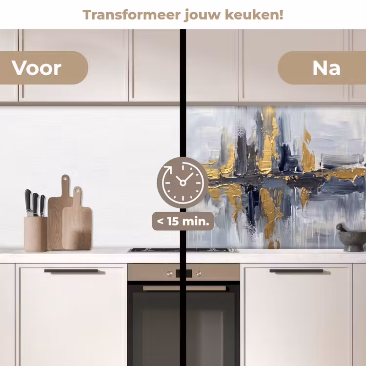 Abstract - Structuur - Goud - Grijs - Modern keuken achterwand 2 middel -voor-na2_NL