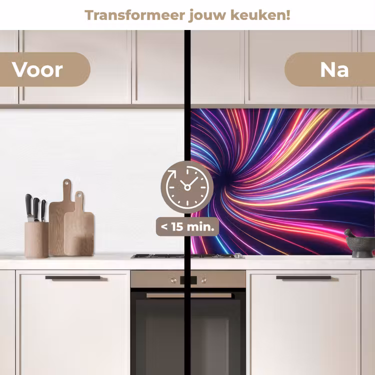 Abstract - Swirl - Futuristic - Neon keuken achterwand 2 middel -voor-na2_NL