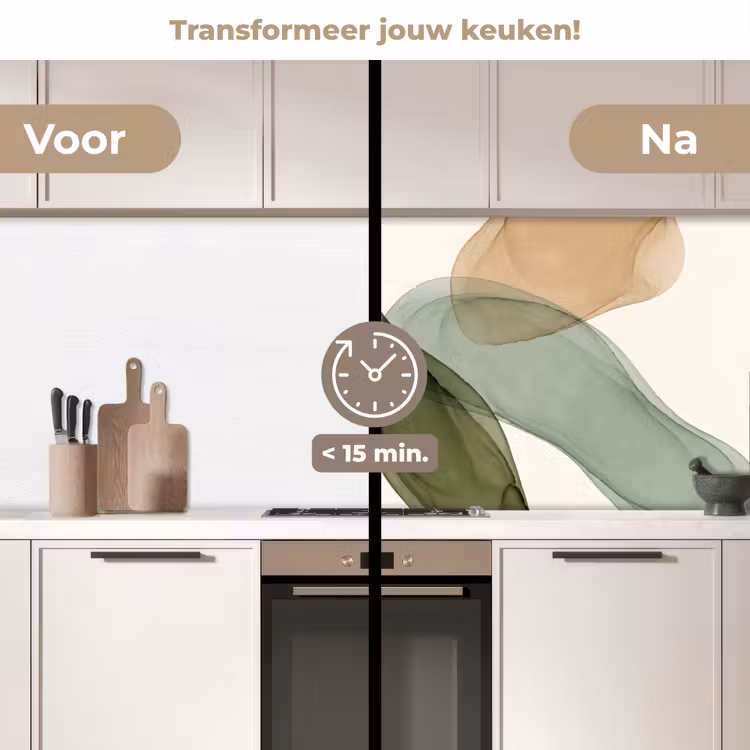 Abstract - Vormen - Modern - Kunst - Groen - Bruin keuken achterwand 2 middel -voor-na2_NL