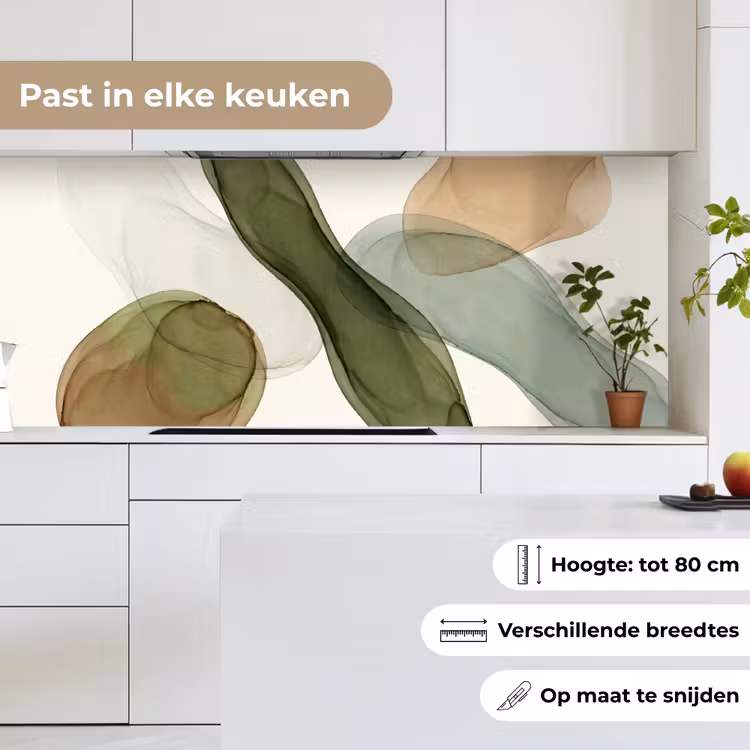 Abstract - Vormen - Modern - Kunst - Groen - Bruin keuken achterwand 2 middel -sfeer4_NL