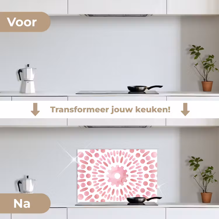 Abstract - Vormen - Patroon - Aquarel - Roze keuken achterwand spatscherm klein -voor_na_NL