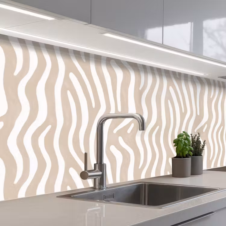 Abstract - Zebra - Beige keuken achterwand 2 middel 871 -3d_schuin