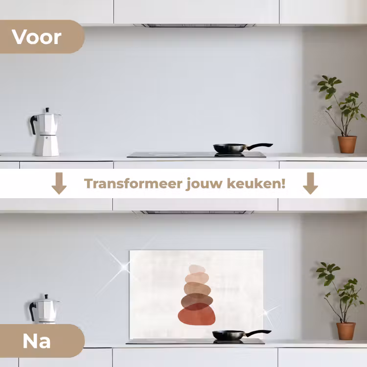 Abstractie - Gestapeld - Balans - Modern - Aardetinten keuken achterwand spatscherm klein -voor_na_NL