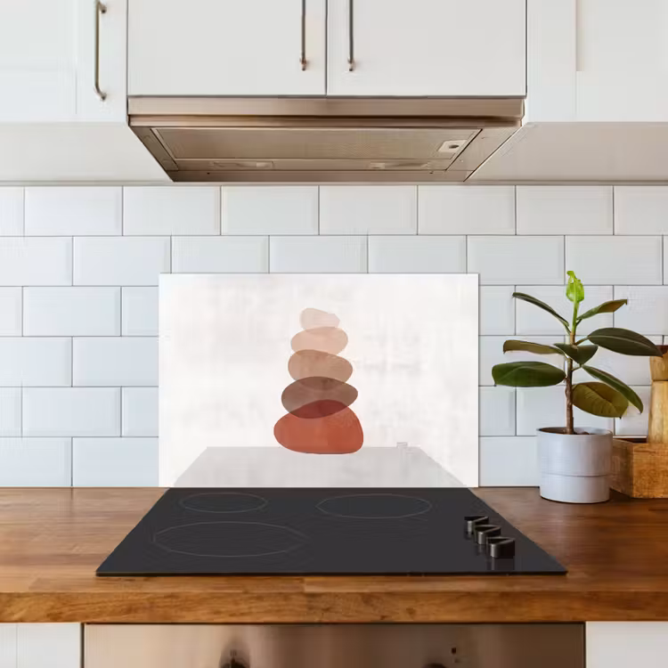 Abstractie - Gestapeld - Balans - Modern - Aardetinten keuken achterwand spatscherm klein -sfeer2