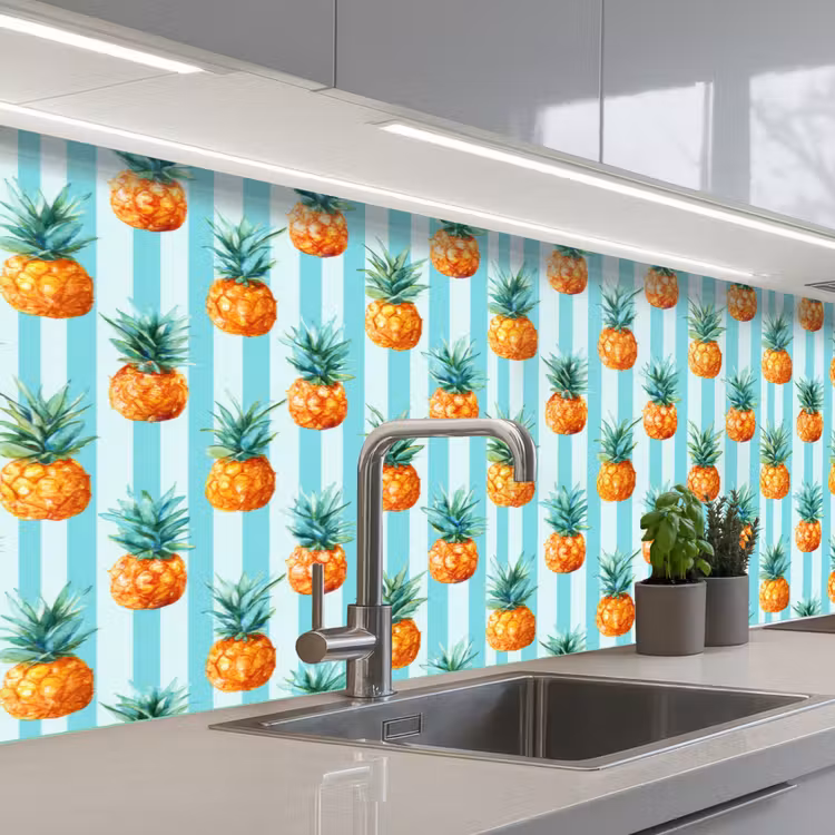 Ananas - Strepen - Groen keuken achterwand 2 middel 871 -3d_schuin