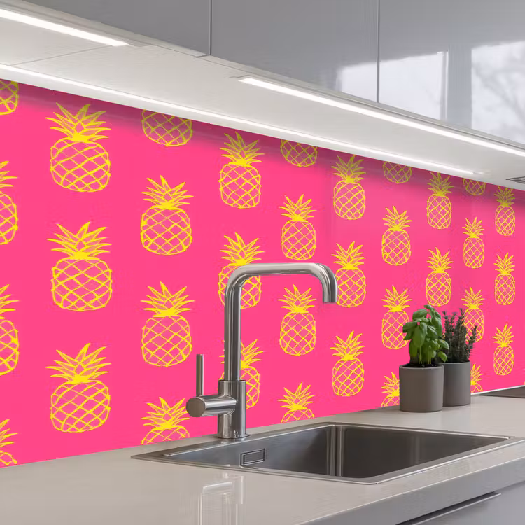 Ananas - Trendy - Roze keuken achterwand 2 middel 871 -3d_schuin