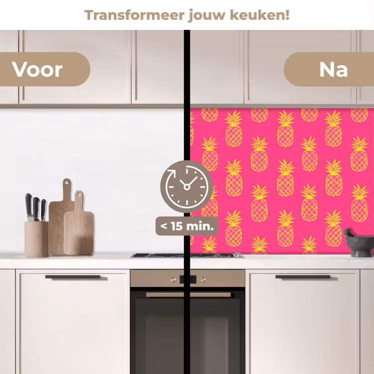 Ananas - Trendy - Roze keuken achterwand 2 middel 871 -voor-na2_NL