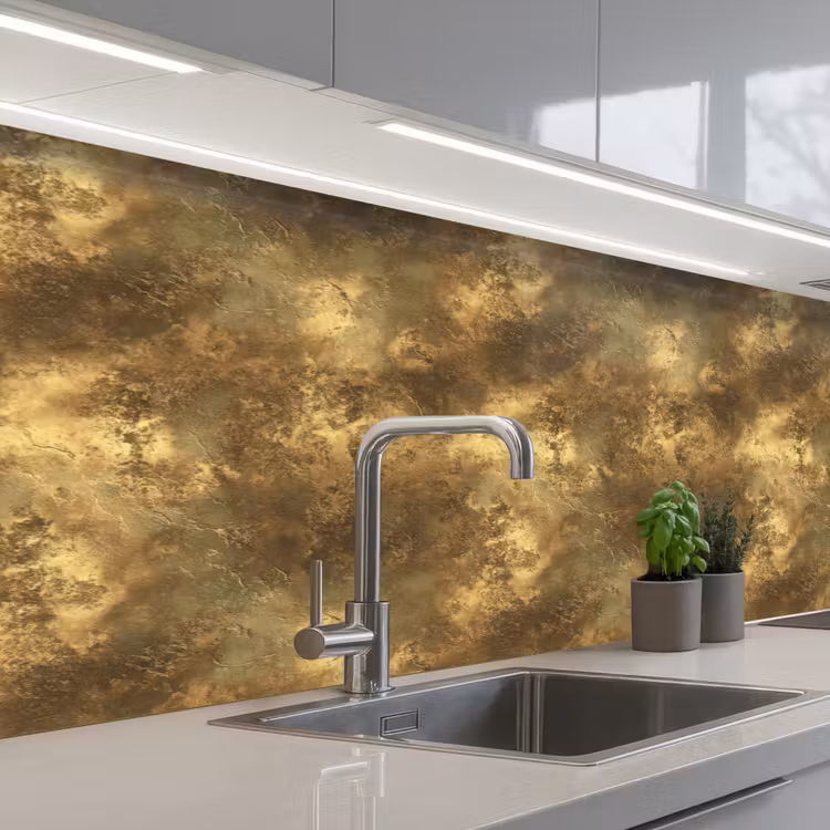 Antiek - Metaallook - Goud keuken achterwand 2 middel 871 -3d_schuin