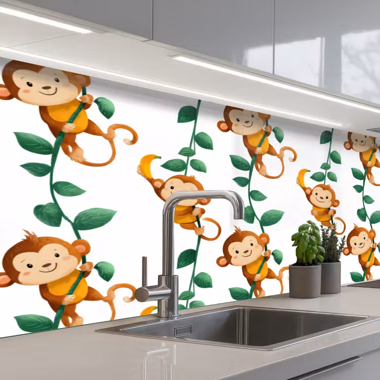 Apen - Lianen - Kleurrijk keuken achterwand 2 middel 871 -3d_schuin