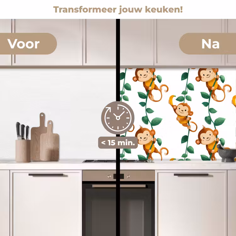 Apen - Lianen - Kleurrijk keuken achterwand 2 middel 871 -voor-na2_NL